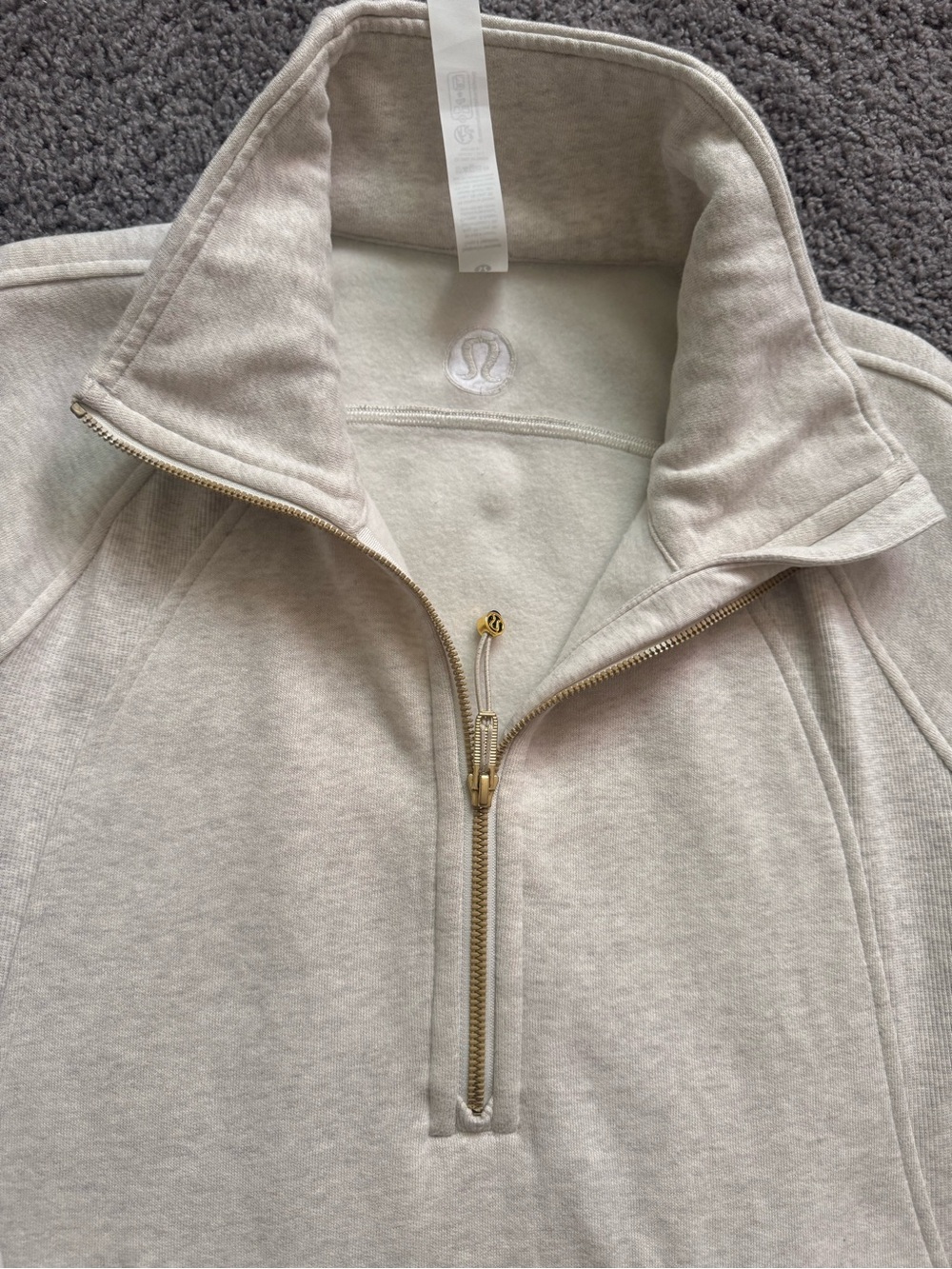 lululemon Light Beige Half-Zip Pullover with Gold Zipper